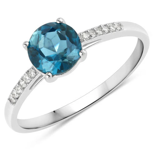 1.05 Carat Genuine London Blue Topaz and White Diamond 14K White Gold Ring - Image 5