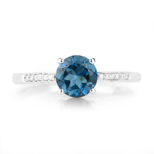 1.05 Carat Genuine London Blue Topaz and White Diamond 14K White Gold Ring - Image 7