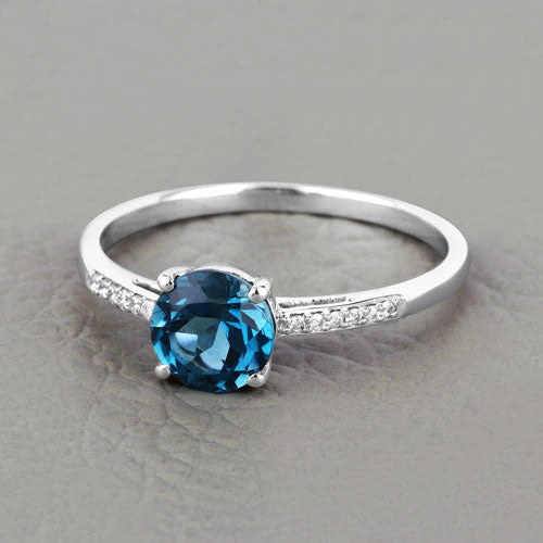 1.05 Carat Genuine London Blue Topaz and White Diamond 14K White Gold Ring - Image 8
