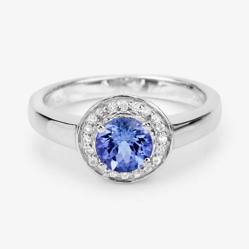 1.05 Carat Genuine Tanzanite and White Topaz .925 Sterling Silver Ring - Image 12