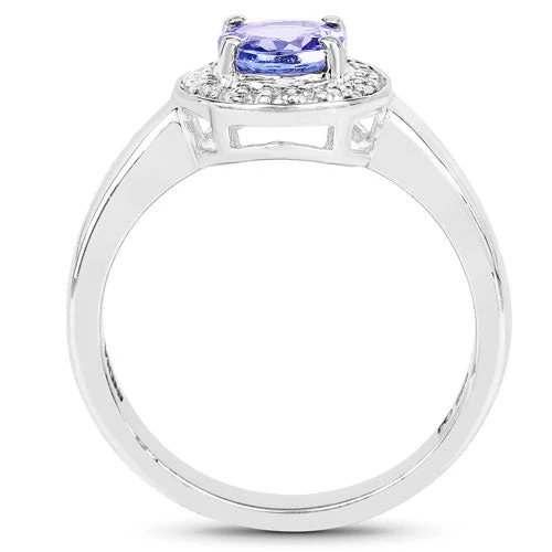 1.05 Carat Genuine Tanzanite and White Topaz .925 Sterling Silver Ring - Image 6