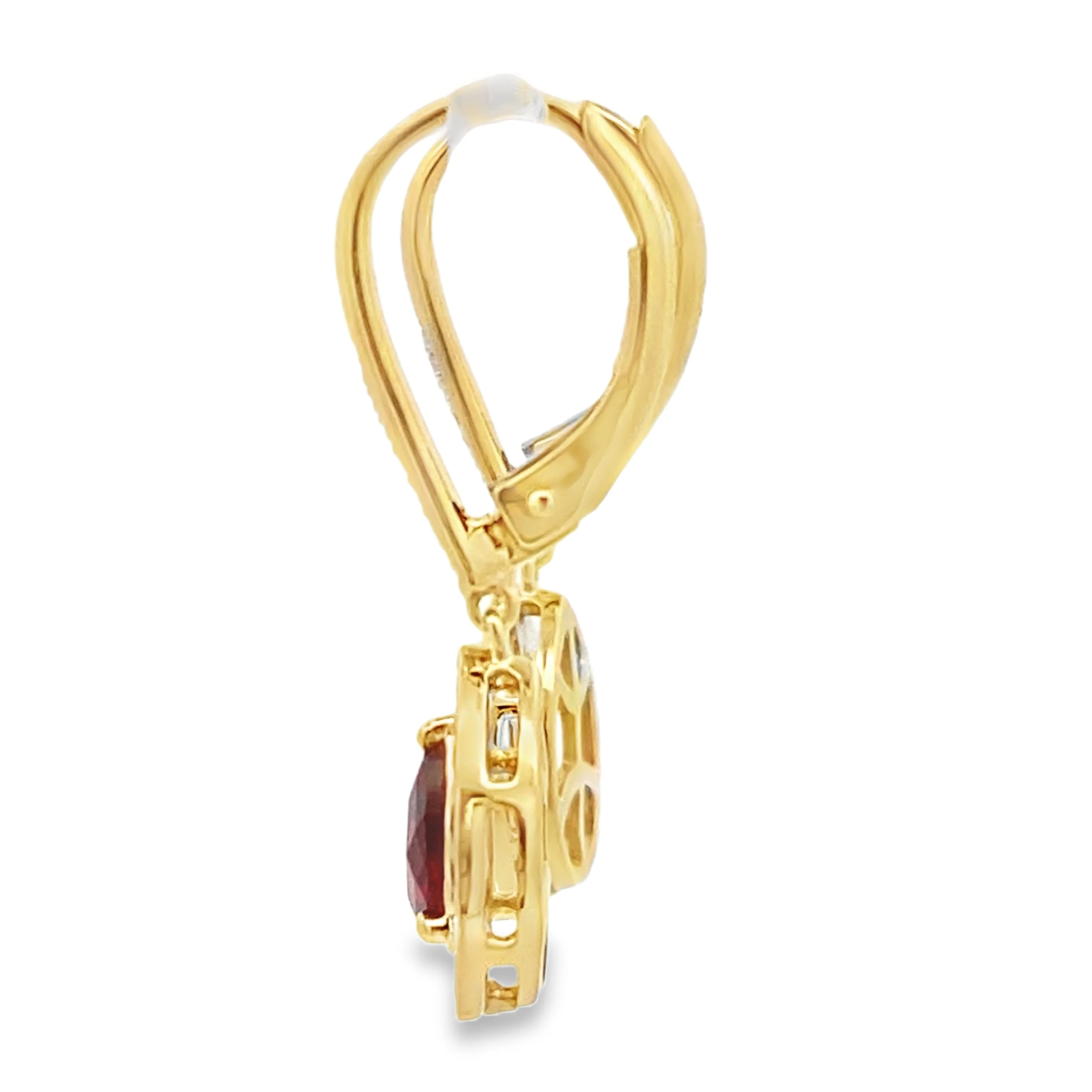 1.05ct Garnet Diamond Dangle Earrings 10KT Yellow Gold - Image 2