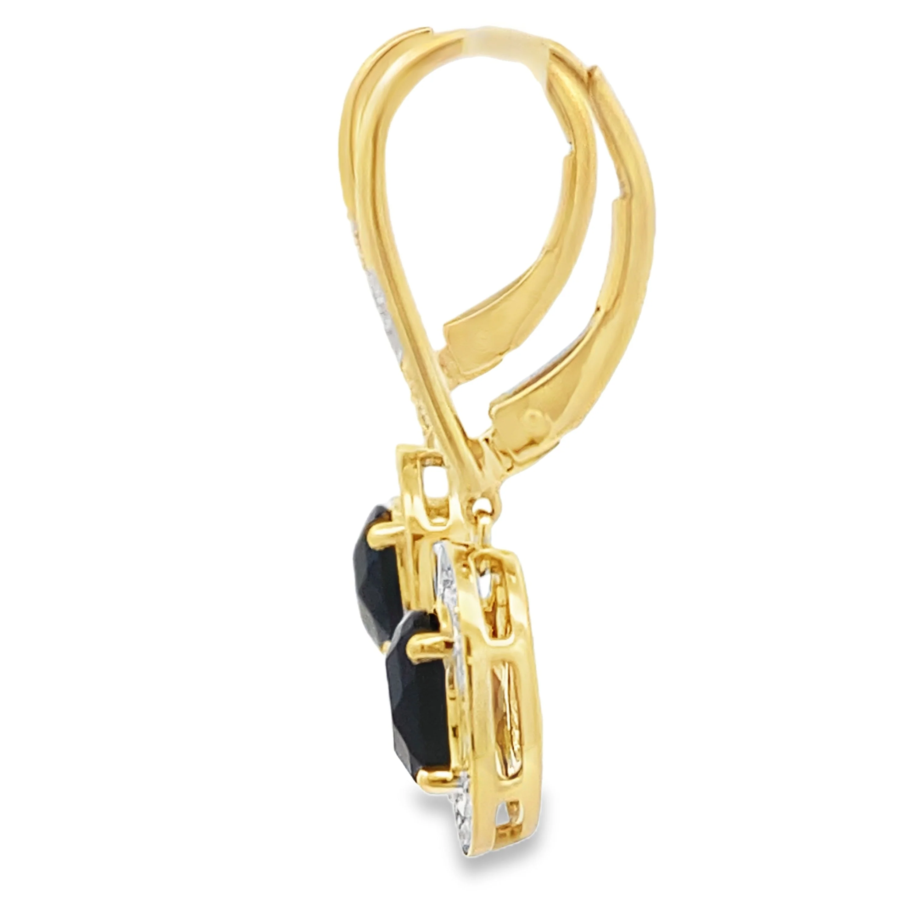 1.05ct Onyx Diamond Dangle Earrings 10KT Yellow Gold - Image 2
