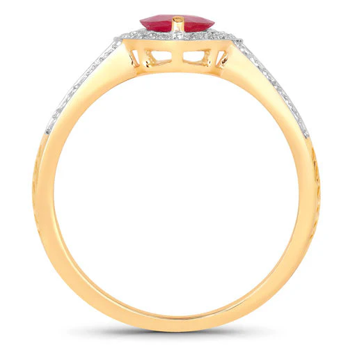 1.06 Carat Genuine Ruby and White Diamond 14K Yellow Gold Ring - Image 2