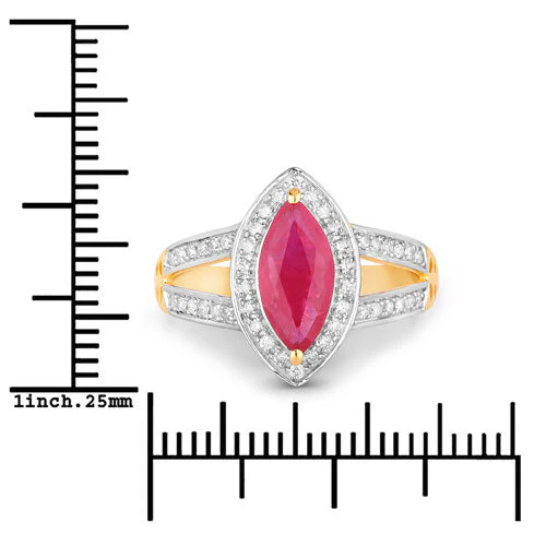 1.06 Carat Genuine Ruby and White Diamond 14K Yellow Gold Ring - Image 3