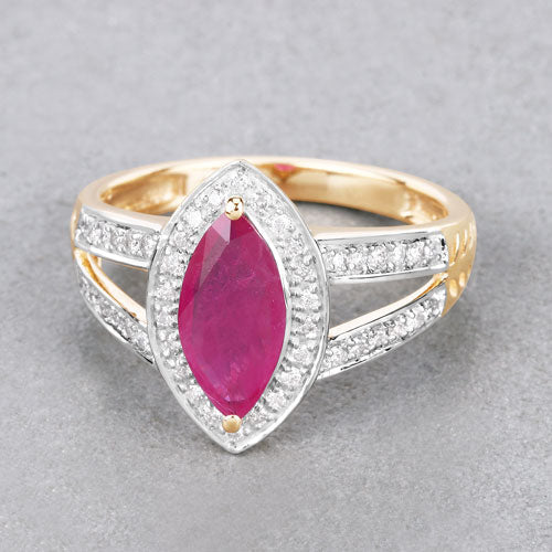 1.06 Carat Genuine Ruby and White Diamond 14K Yellow Gold Ring - Image 4
