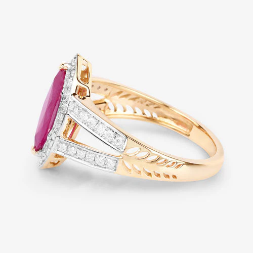 1.06 Carat Genuine Ruby and White Diamond 14K Yellow Gold Ring - Image 6