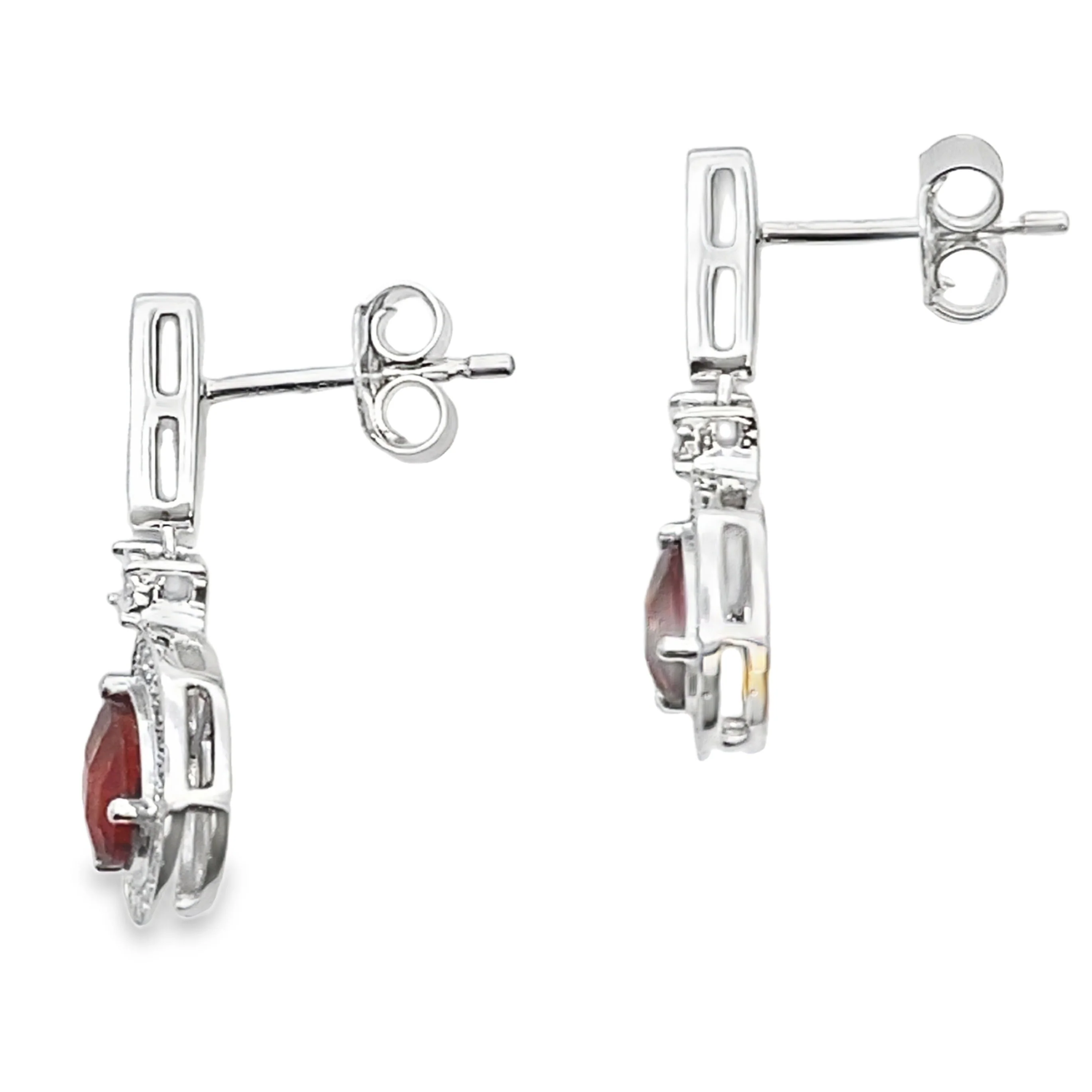 1.06ct Garnet Diamond Dangle Earrings 10KT White Gold - Image 2