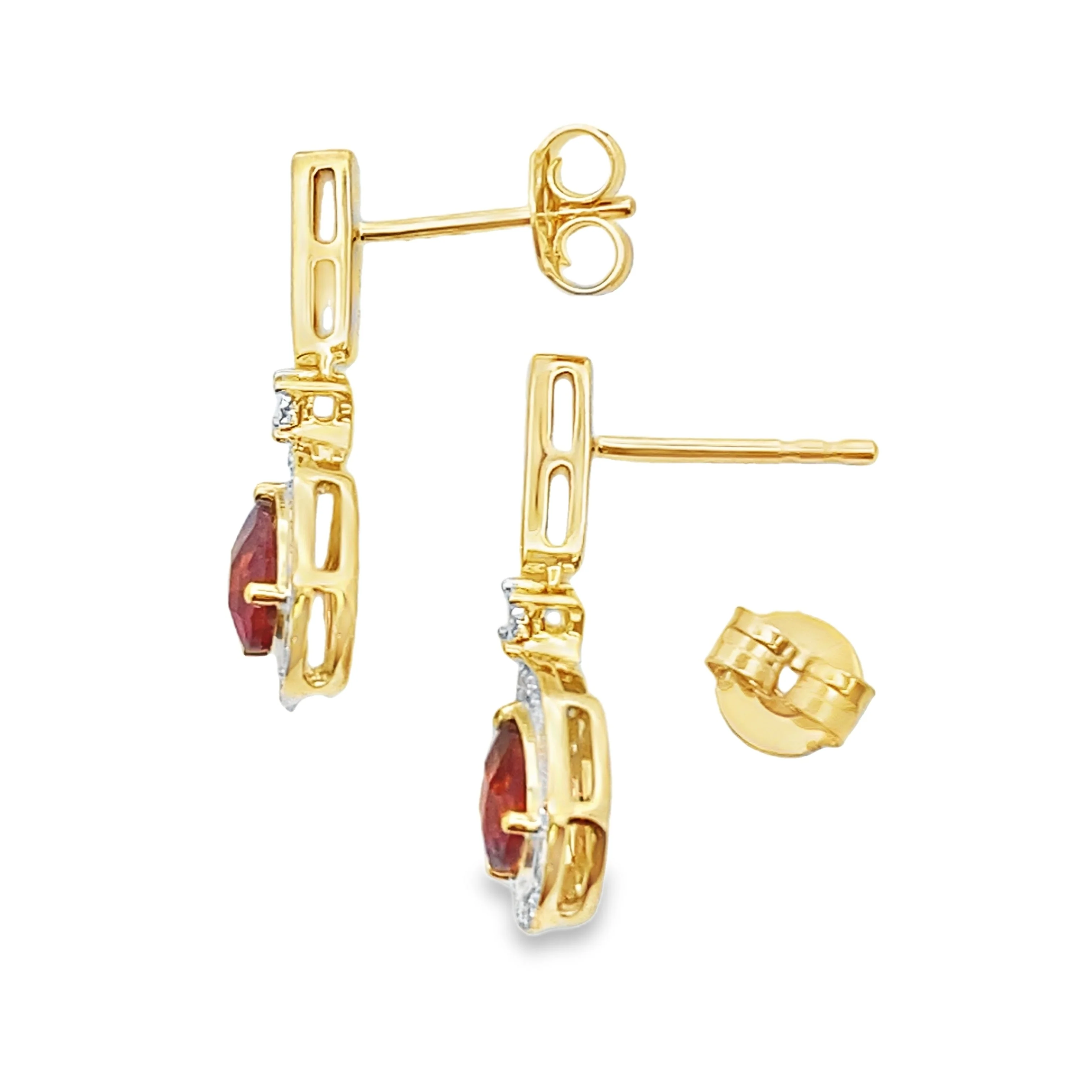1.06ct Garnet Diamond Dangle Earrings 10KT Yellow Gold - Image 2
