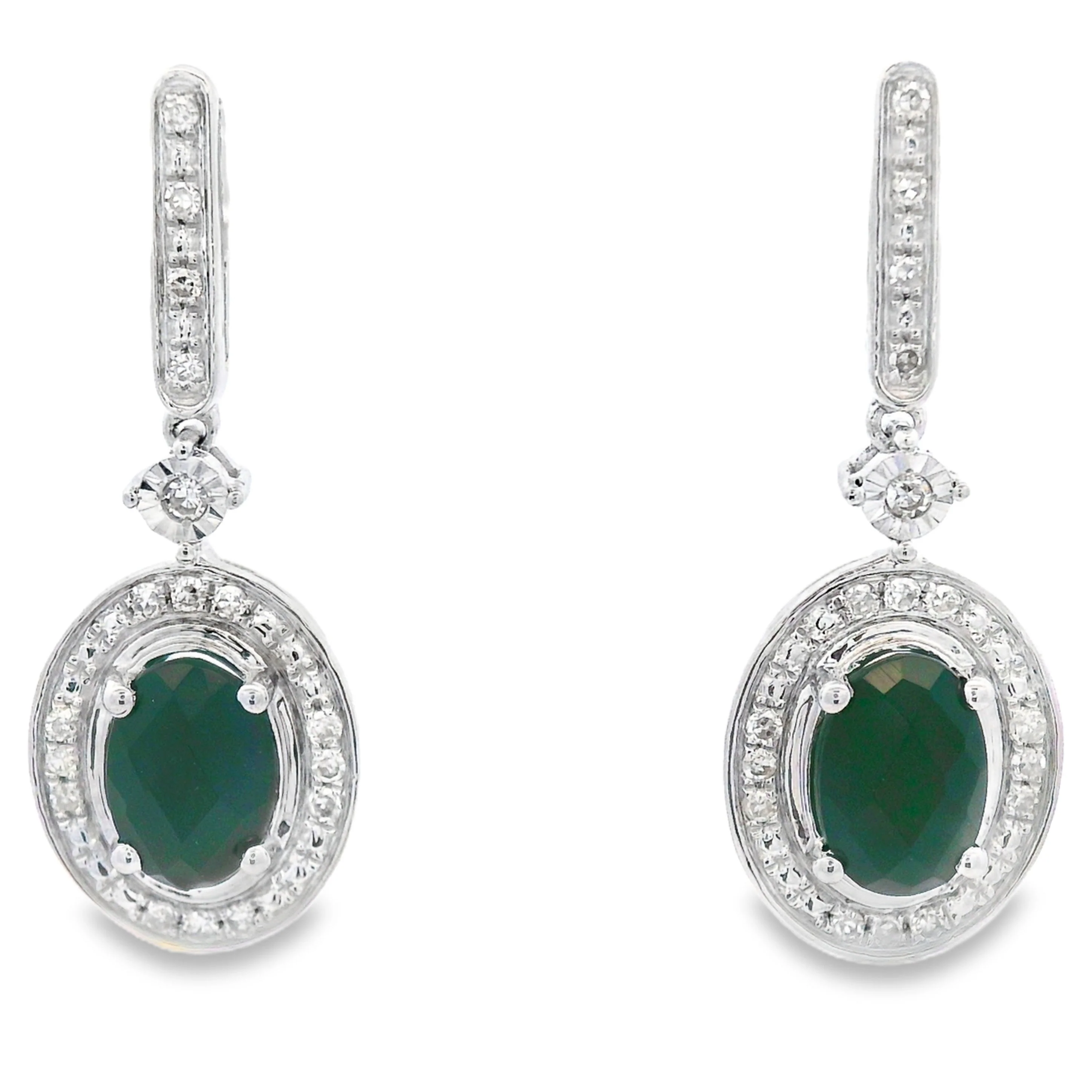 1.06ct Onyx Diamond Dangle Earrings 10KT White Gold