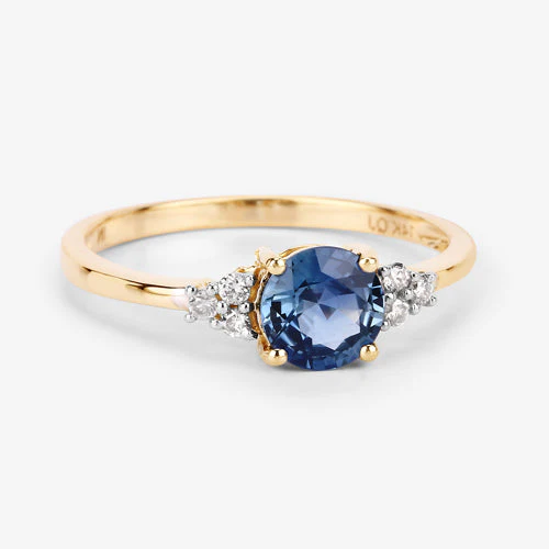 1.08 Carat Genuine Blue Sapphire and White Diamond 14K Yellow Gold Ring - Image 11