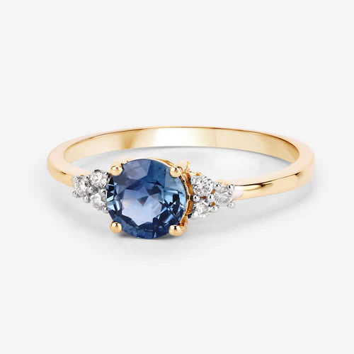 1.08 Carat Genuine Blue Sapphire and White Diamond 14K Yellow Gold Ring - Image 12