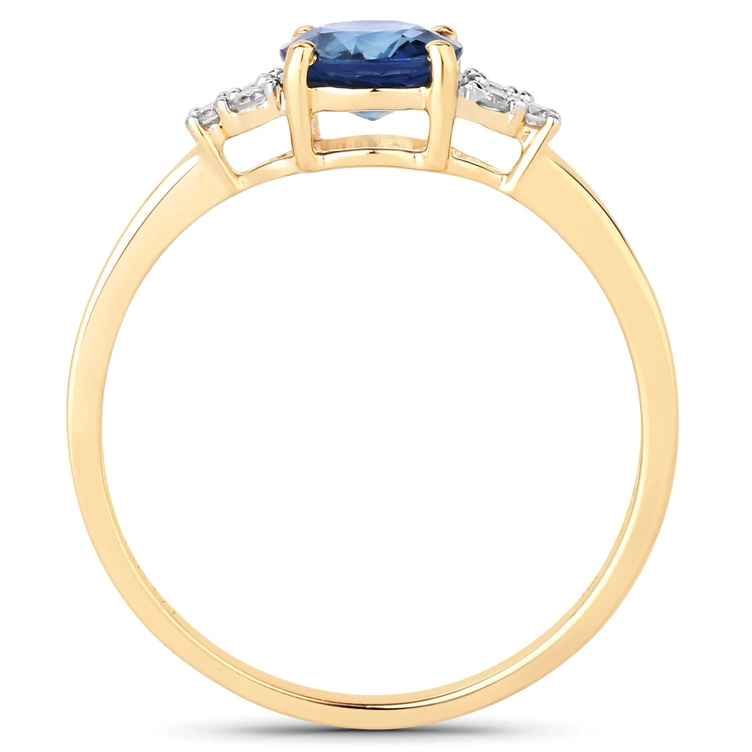 1.08 Carat Genuine Blue Sapphire and White Diamond 14K Yellow Gold Ring - Image 2