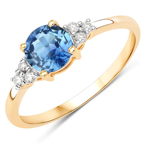 1.08 Carat Genuine Blue Sapphire and White Diamond 14K Yellow Gold Ring - Image 5