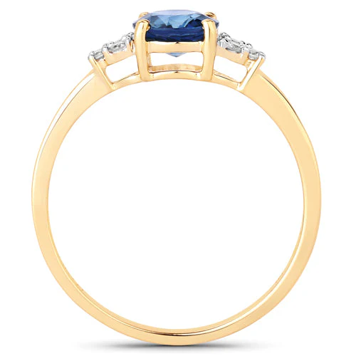 1.08 Carat Genuine Blue Sapphire and White Diamond 14K Yellow Gold Ring - Image 6