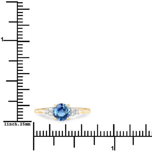 1.08 Carat Genuine Blue Sapphire and White Diamond 14K Yellow Gold Ring - Image 7