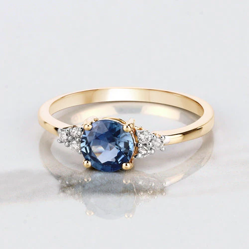 1.08 Carat Genuine Blue Sapphire and White Diamond 14K Yellow Gold Ring - Image 8