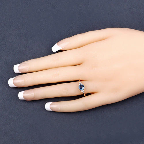 1.08 Carat Genuine Blue Sapphire and White Diamond 14K Yellow Gold Ring - Image 9