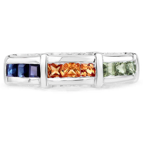 1.08 Carat Genuine Multi Sapphire .925 Sterling Silver Ring - Image 6