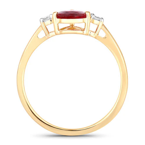 1.08 Carat Genuine Ruby and White Diamond 14K Yellow Gold Ring - Image 2