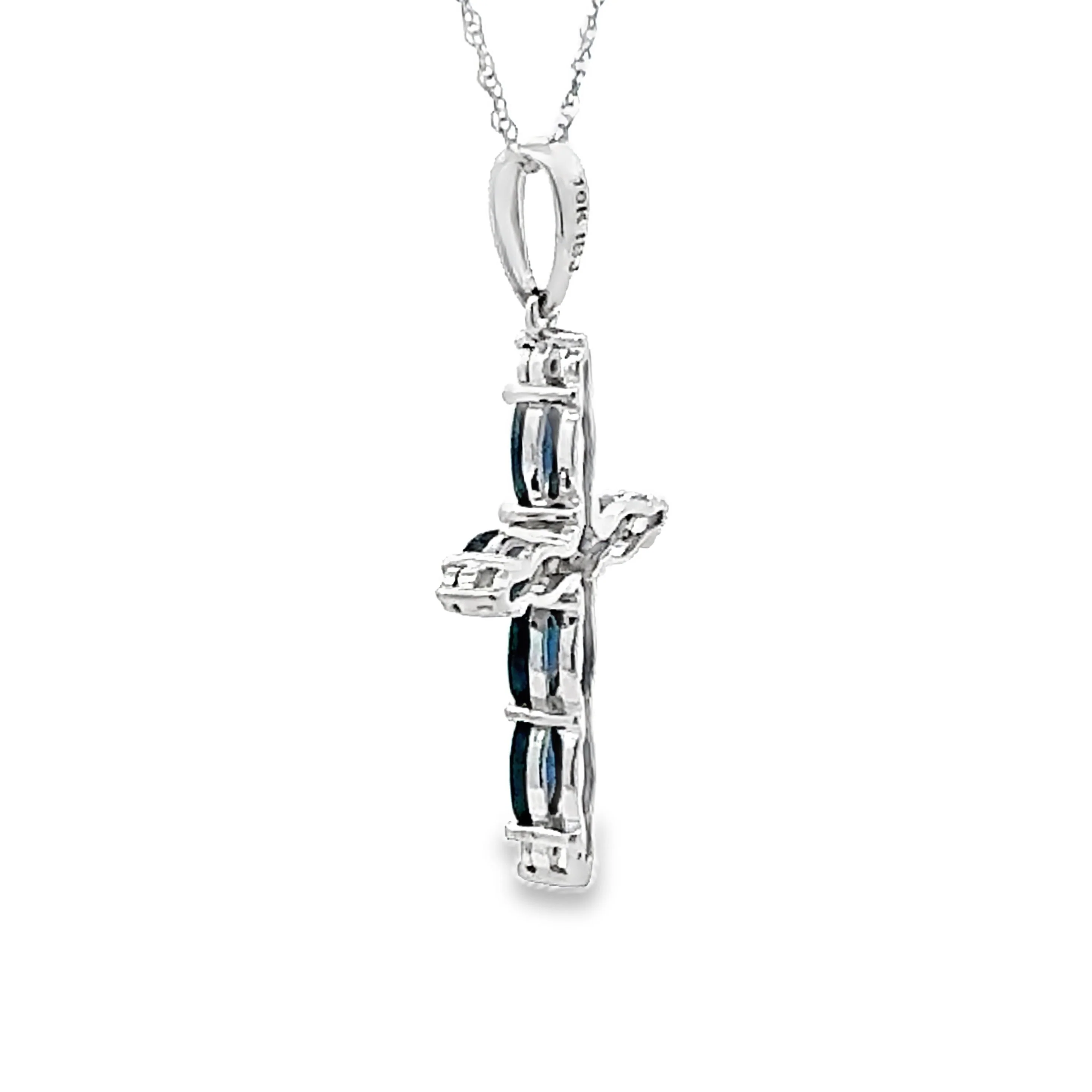 1.08ct Sapphire Cross Religious Pendant 10KT White Gold - Image 2