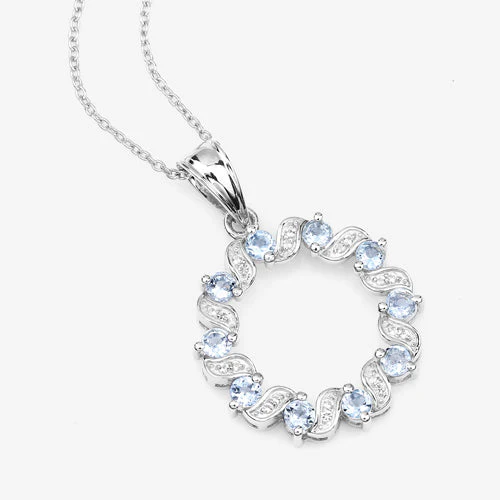 1.10 Carat Genuine Aquamarine and White Topaz .925 Sterling Silver Pendant - Image 11