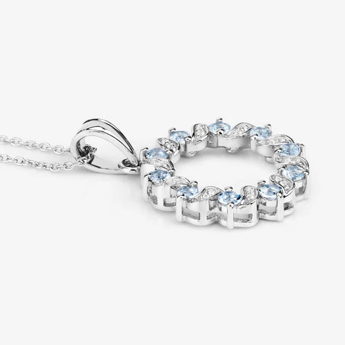 1.10 Carat Genuine Aquamarine and White Topaz .925 Sterling Silver Pendant - Image 12