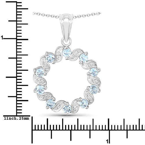 1.10 Carat Genuine Aquamarine and White Topaz .925 Sterling Silver Pendant - Image 7