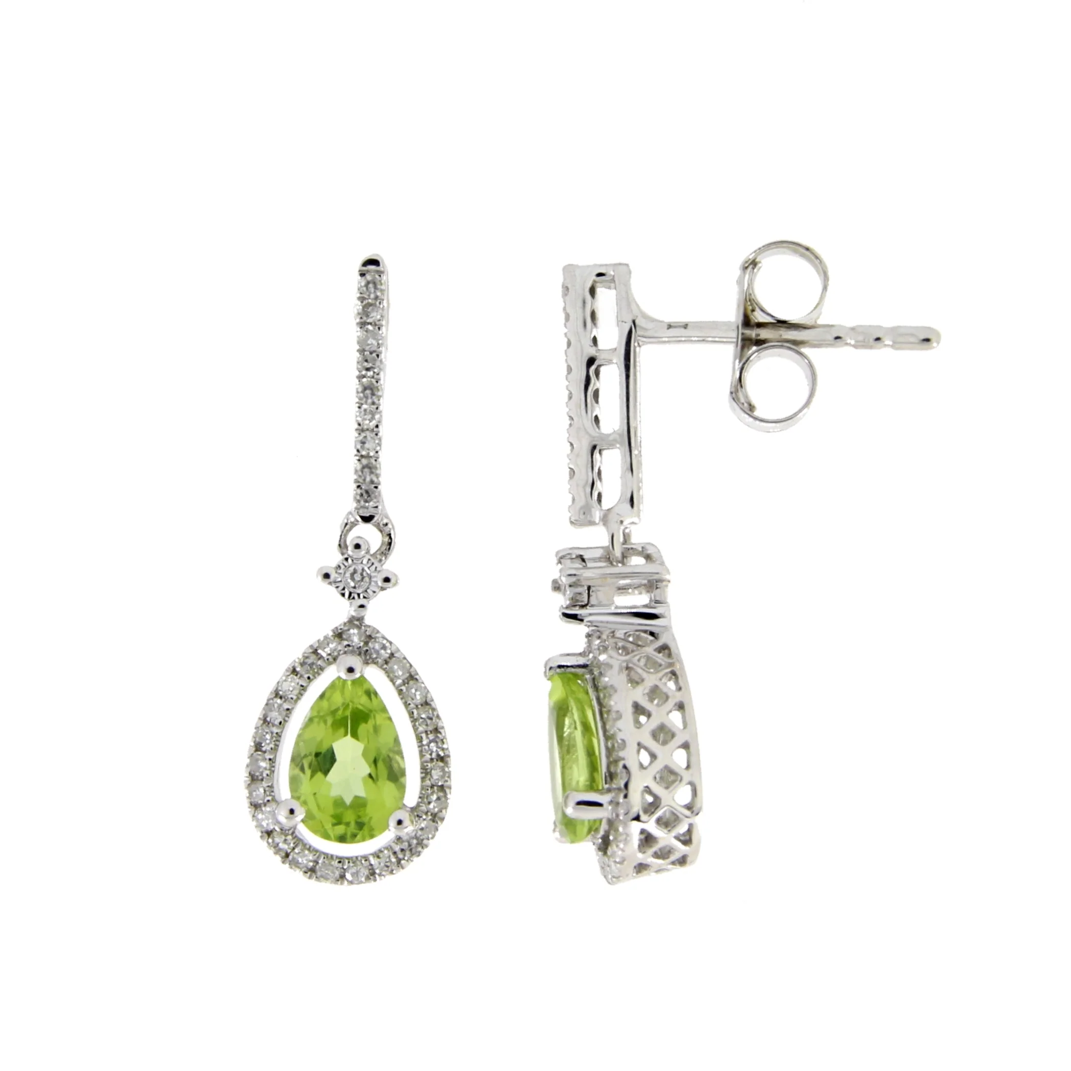 1.10ct Peridot Diamond Dangle Earrings 14KT White Gold - Image 3