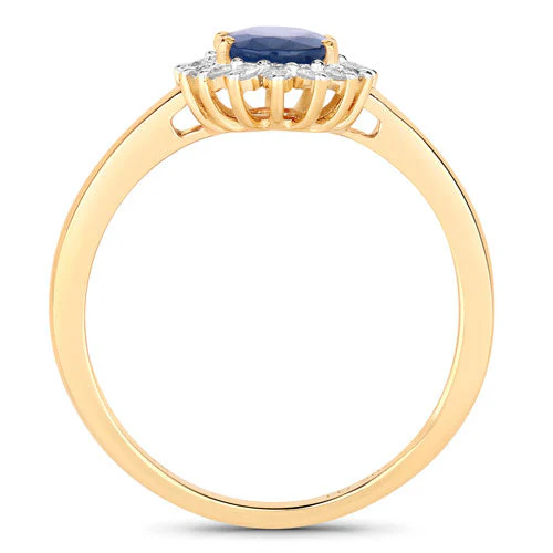 1.11 Carat Genuine Blue Sapphire and White Diamond 10K Yellow Gold Ring - Image 2