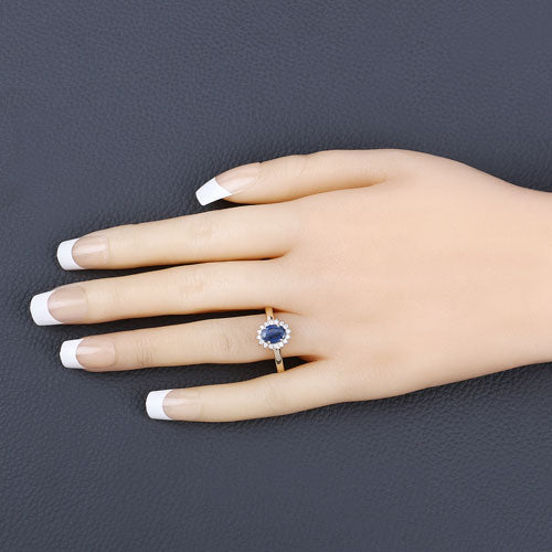 1.11 Carat Genuine Blue Sapphire and White Diamond 10K Yellow Gold Ring - Image 5