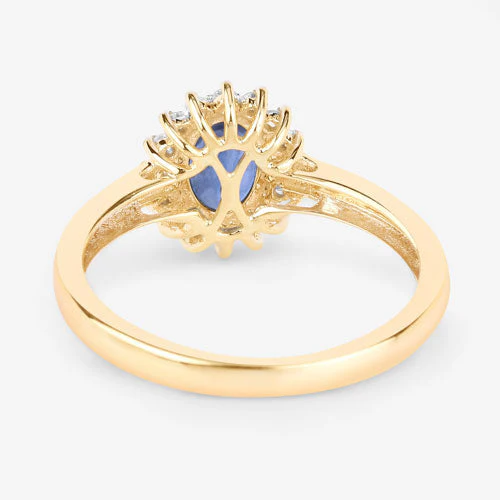 1.11 Carat Genuine Blue Sapphire and White Diamond 10K Yellow Gold Ring - Image 7