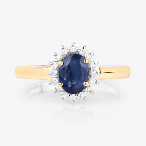 1.11 Carat Genuine Blue Sapphire and White Diamond 10K Yellow Gold Ring - Image 8