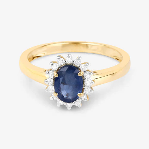 1.11 Carat Genuine Blue Sapphire and White Diamond 10K Yellow Gold Ring - Image 9