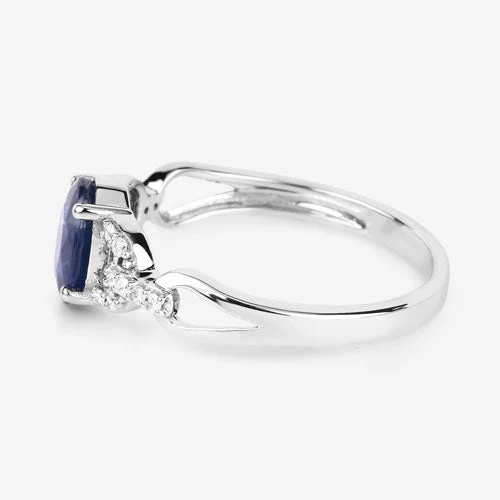 1.12 Carat Genuine Blue Sapphire and White Diamond 14K White Gold Ring - Image 6