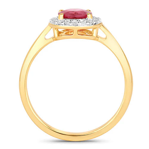 1.12 Carat Genuine Ruby and White Diamond 14K Yellow Gold Ring - Image 2