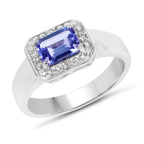 1.12 Carat Genuine Tanzanite and White Topaz .925 Sterling Silver Ring - Image 4