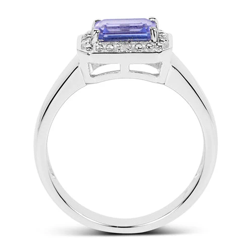 1.12 Carat Genuine Tanzanite and White Topaz .925 Sterling Silver Ring - Image 5
