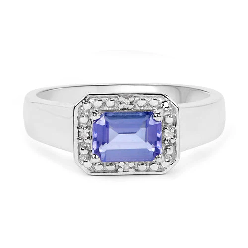 1.12 Carat Genuine Tanzanite and White Topaz .925 Sterling Silver Ring - Image 6
