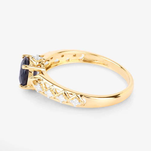 1.13 Carat Genuine Blue Sapphire and White Diamond 10K Yellow Gold Ring - Image 6