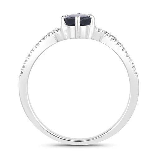 1.14 Carat Genuine Blue Sapphire and White Diamond 14K White Gold Ring - Image 2