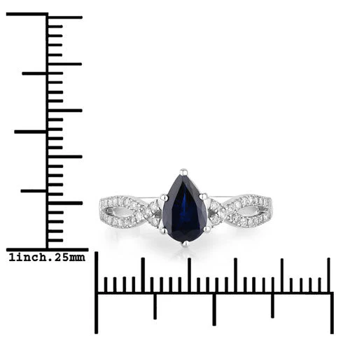 1.14 Carat Genuine Blue Sapphire and White Diamond 14K White Gold Ring - Image 3