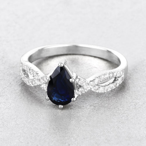 1.14 Carat Genuine Blue Sapphire and White Diamond 14K White Gold Ring - Image 4