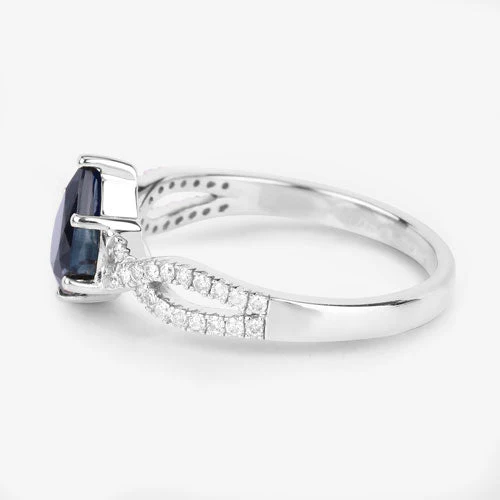 1.14 Carat Genuine Blue Sapphire and White Diamond 14K White Gold Ring - Image 6