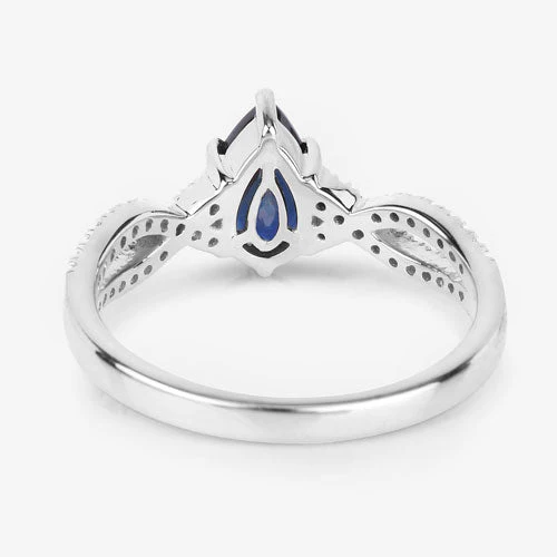 1.14 Carat Genuine Blue Sapphire and White Diamond 14K White Gold Ring - Image 7
