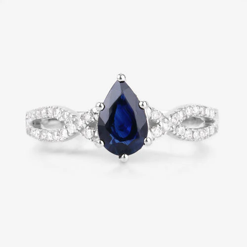 1.14 Carat Genuine Blue Sapphire and White Diamond 14K White Gold Ring - Image 8