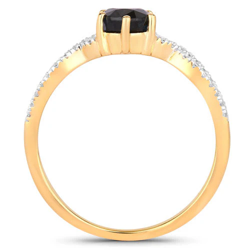 1.14 Carat Genuine Blue Sapphire and White Diamond 14K Yellow Gold Ring - Image 2
