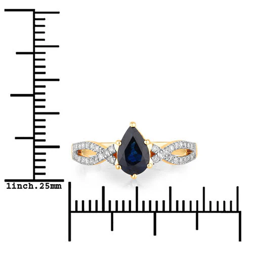 1.14 Carat Genuine Blue Sapphire and White Diamond 14K Yellow Gold Ring - Image 3