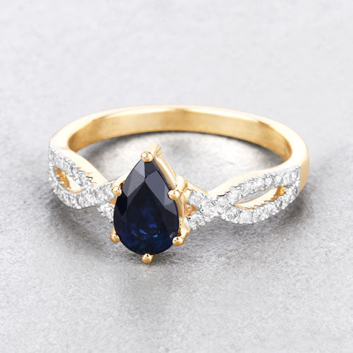 1.14 Carat Genuine Blue Sapphire and White Diamond 14K Yellow Gold Ring - Image 4