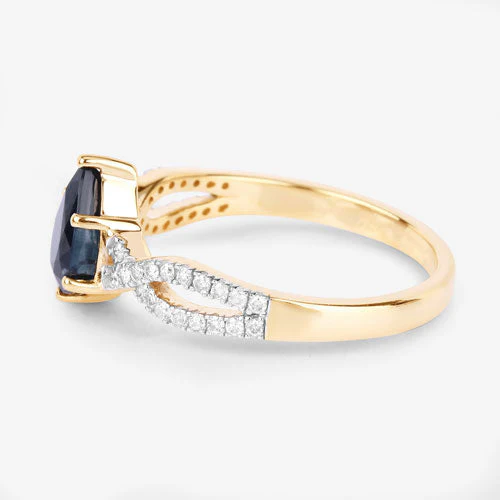 1.14 Carat Genuine Blue Sapphire and White Diamond 14K Yellow Gold Ring - Image 6